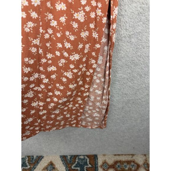 Abercrombie & Fitch Dress Womens Large Orange Floral Garden Party Midi Buttons - Picture 4 of 11